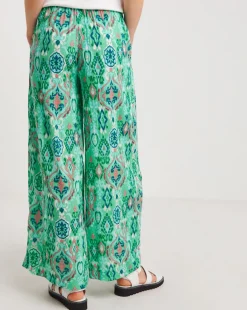 Turquoise Print Crinkle Palazzo Trousers