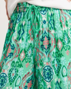 Turquoise Print Crinkle Palazzo Trousers