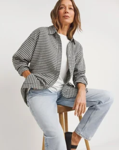 Twill Houndstooth Long Sleeve Shacket