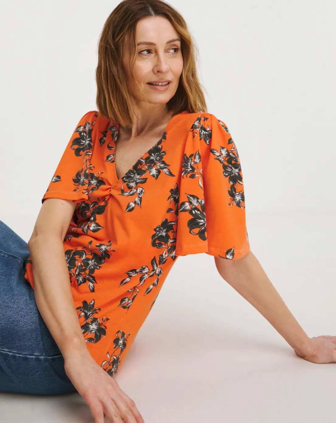 Twist Front Top Angel Sleeve Top