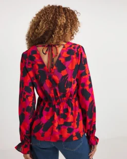 V Neck Abstract Print Tea Top