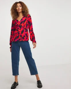 V Neck Abstract Print Tea Top