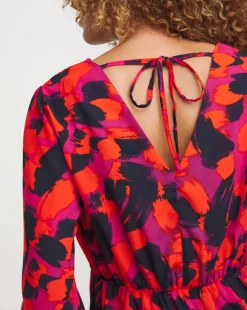 V Neck Abstract Print Tea Top