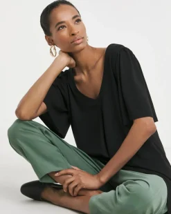 V neck Angel Sleeve Longline Top