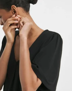 V neck Angel Sleeve Longline Top