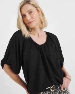 V Neck Bubble Hem Top