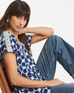 V Neck Grown on Sleeve Trim Insert Longline Top