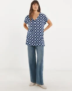 V Neck Grown on Sleeve Trim Insert Longline Top