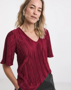 V Neck Longline Plisse Top