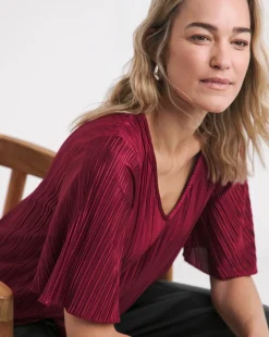 V Neck Longline Plisse Top