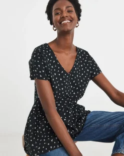 V Neck Peplum Side Panel Top