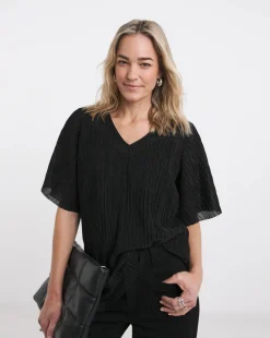 V Neck Plisse Top
