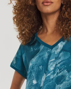 V Neck Printed Satin Front Longline Top