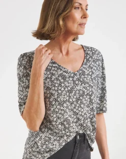 V Neck Puff Detail Short Sleeve Top