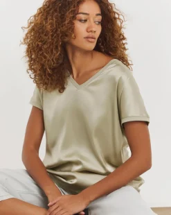 V Neck Satin Front Longline Top