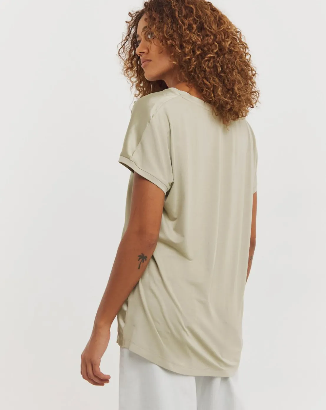 V Neck Satin Front Longline Top