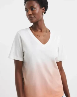 V Neck Short Sleeve Ombre T-Shirt