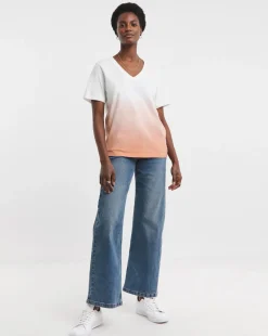 V Neck Short Sleeve Ombre T-Shirt