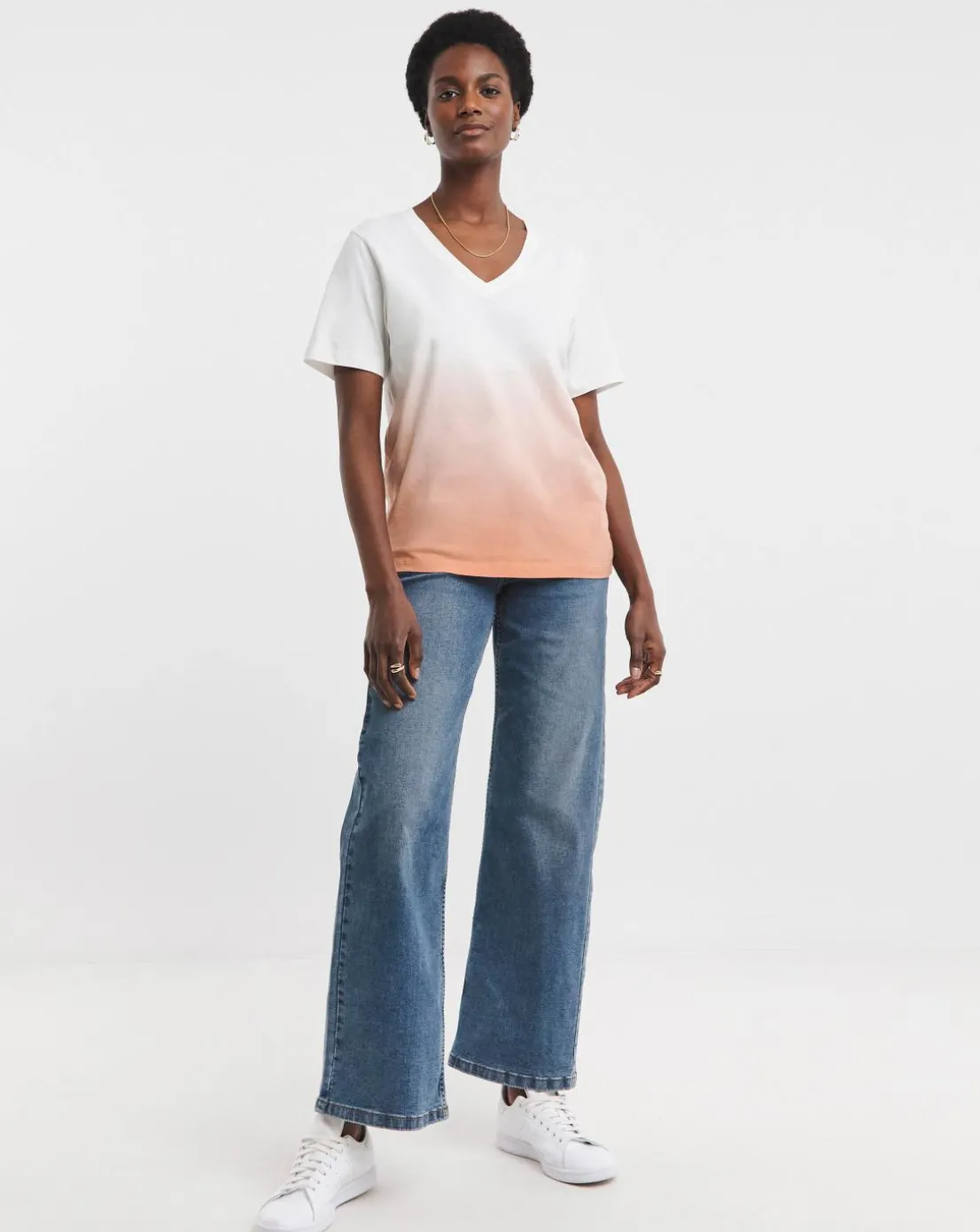 V Neck Short Sleeve Ombre T-Shirt