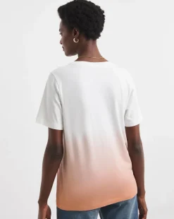 V Neck Short Sleeve Ombre T-Shirt