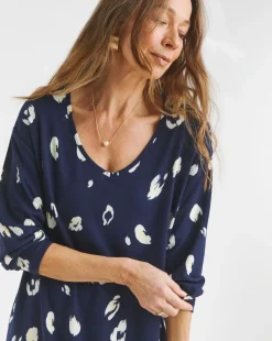 V Neck Soft Touch Animal Print Longline Top