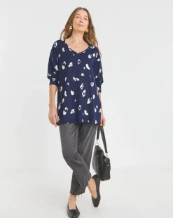 V Neck Soft Touch Animal Print Longline Top