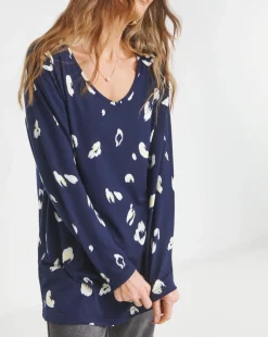 V Neck Soft Touch Animal Print Longline Top