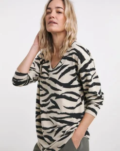 V Neck Soft Touch Zebra Print Longline Top