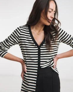 V-Neck Striped Button Front Cardigan