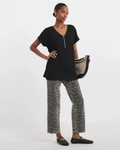 V-neck Zip Front Longline Top