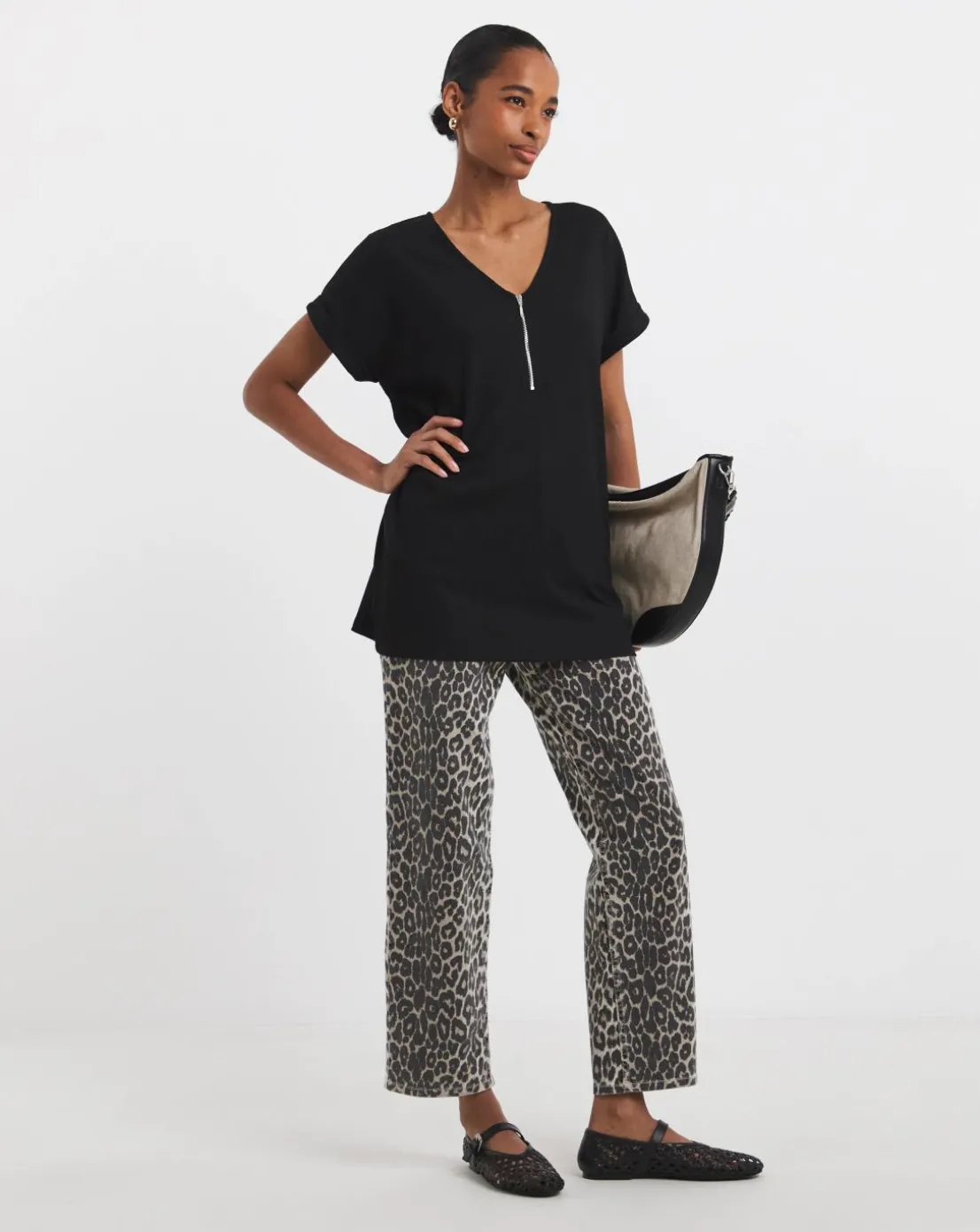 V-neck Zip Front Longline Top