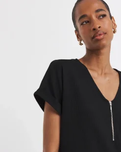 V-neck Zip Front Longline Top