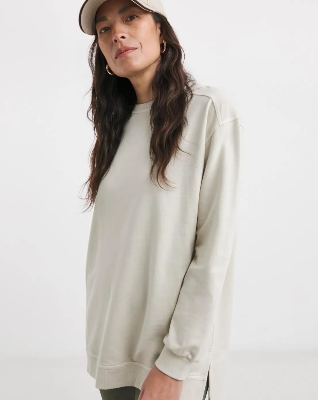 Warm Grey Seam Detail Longline Sweatshirt