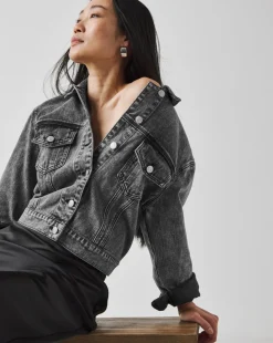Washed Black Cropped Denim Jacket