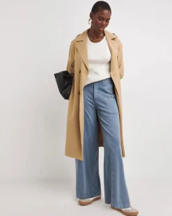 Washed Blue Cotton Mix Jersey Wide Leg Trouser