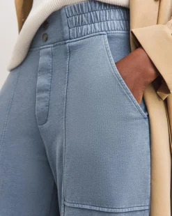 Washed Blue Cotton Mix Jersey Wide Leg Trouser