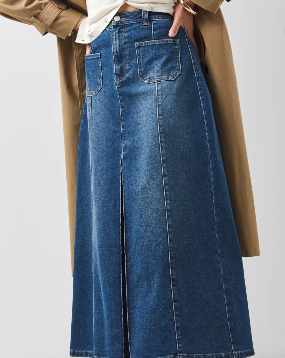 Washed Blue Pocket Front Skirt