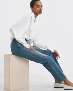 Washed Blue Straight Leg Jeans