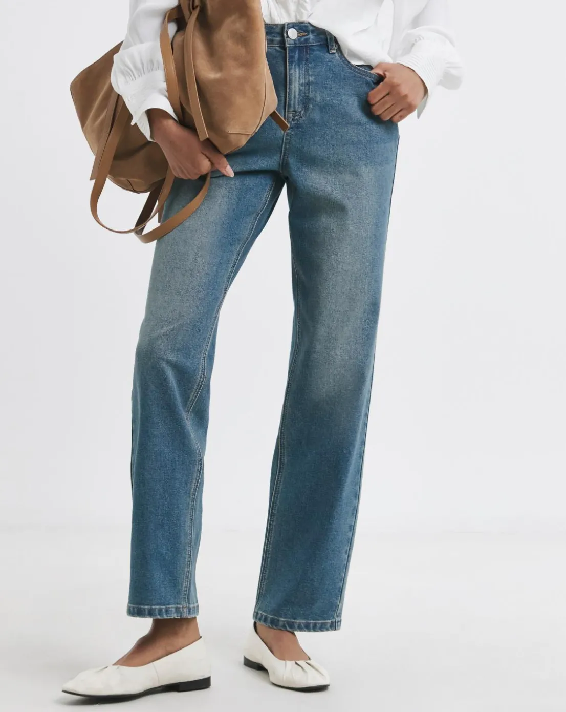 Washed Blue Straight Leg Jeans