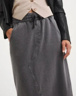 Washed Grey Cotton Mix Jersey Maxi Skirt