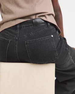 Washed Pleat Detail Wide Leg Jeans