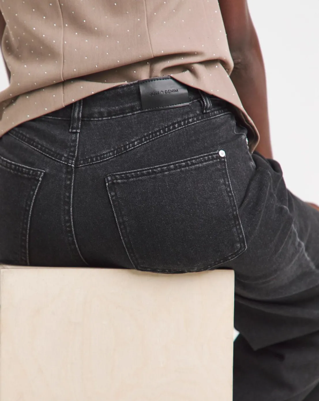 Washed Pleat Detail Wide Leg Jeans