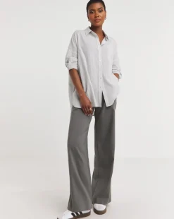 Washed Stripe Cotton Mix Long Sleeved Shirt