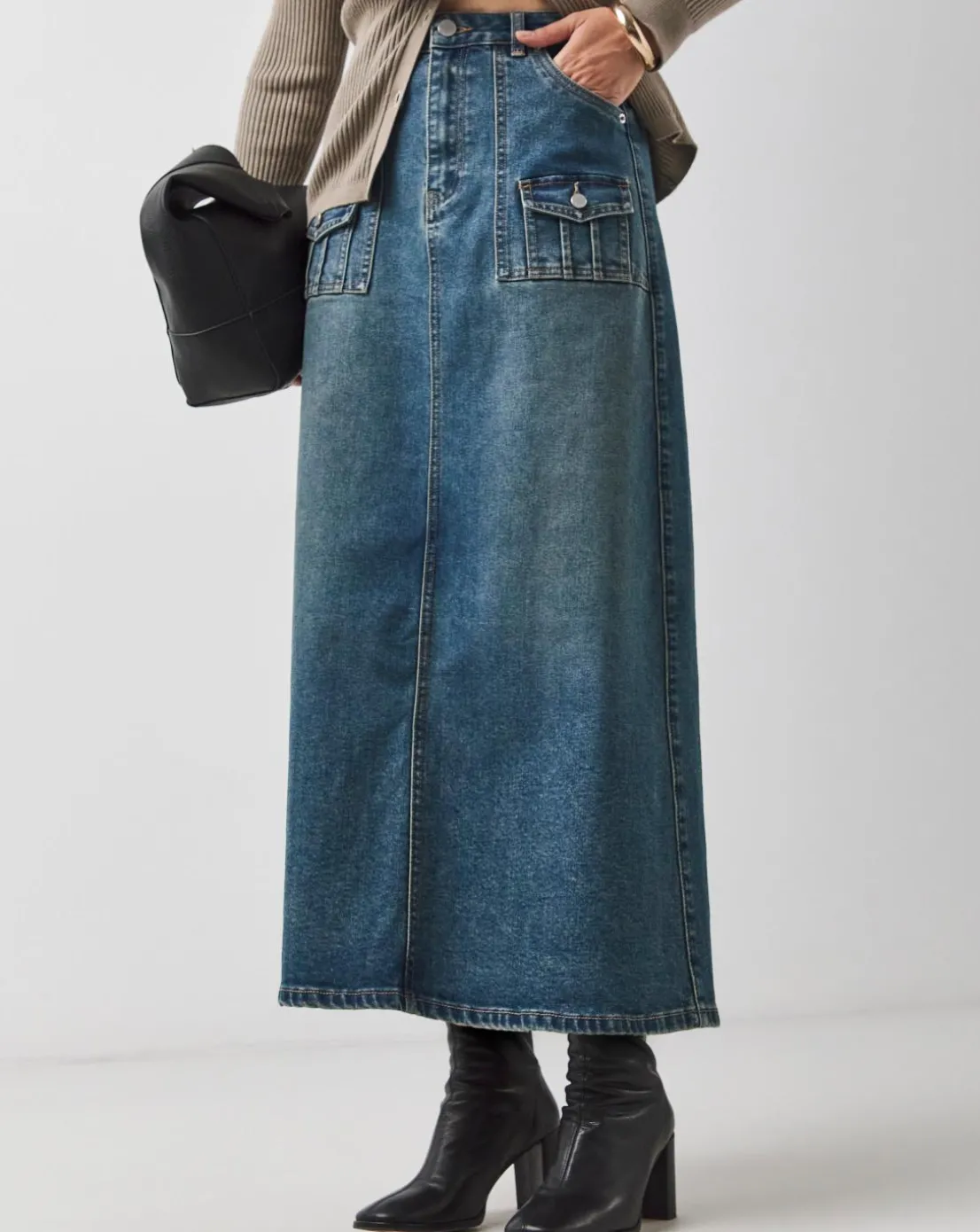 Western Blue Utility Full Denim Skirt