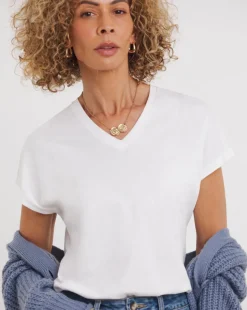 White Basic V-Neck Short Sleeve T-Shirt