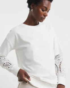 White Broderie Sleeve Sweatshirt