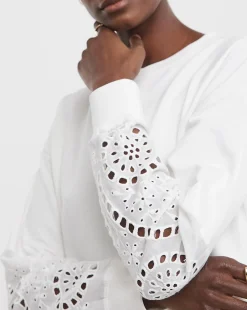 White Broderie Sleeve Sweatshirt