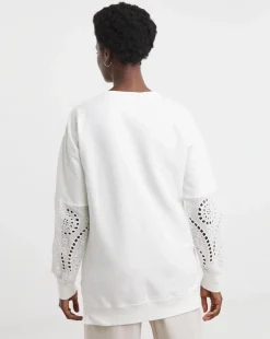 White Broderie Sleeve Sweatshirt