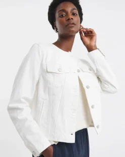 White Collarless Denim Jacket
