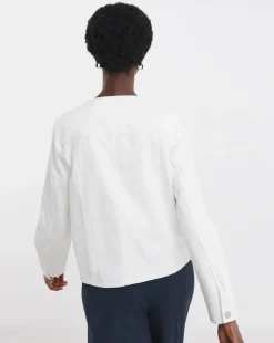 White Collarless Denim Jacket